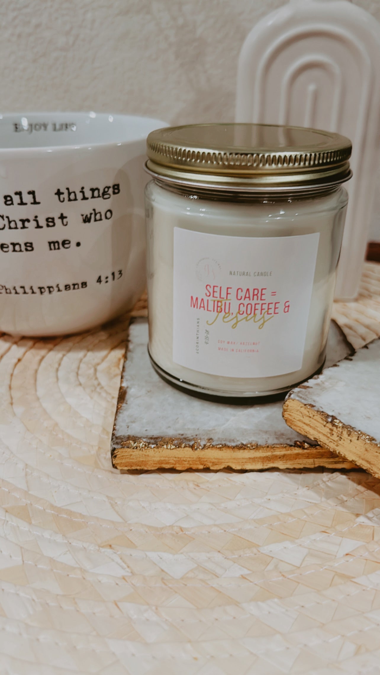 Self Care = Malibu, Coffee & Jesus - Handmade Candle