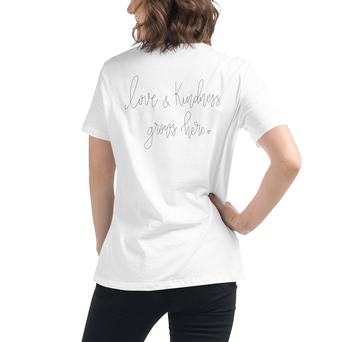 Small GS / Love & Kindness Grows Here - Women's Relaxed T-Shirt (Left Corner)